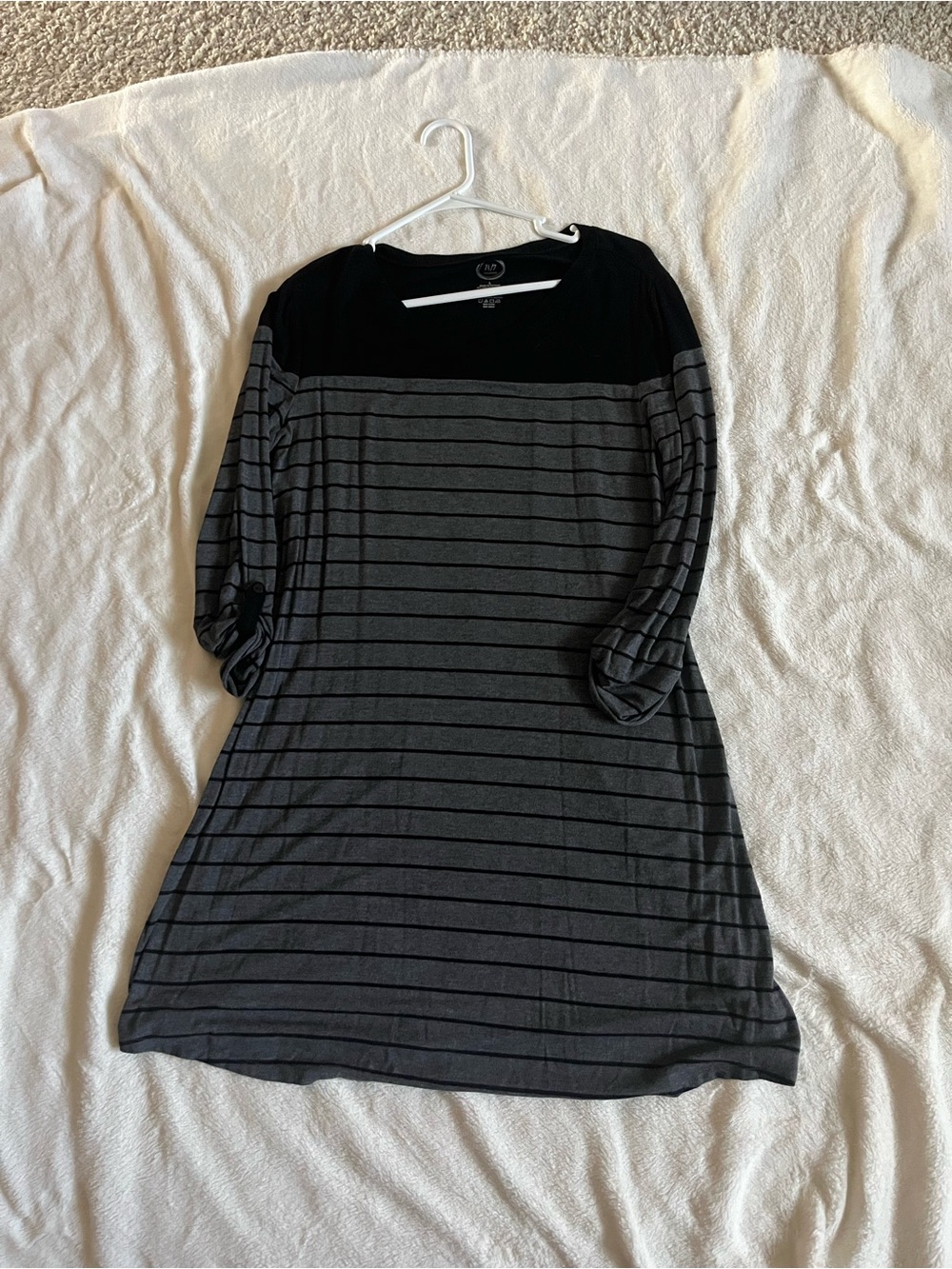 Women’s Black & Gray Striped Boatneck t shirt dress